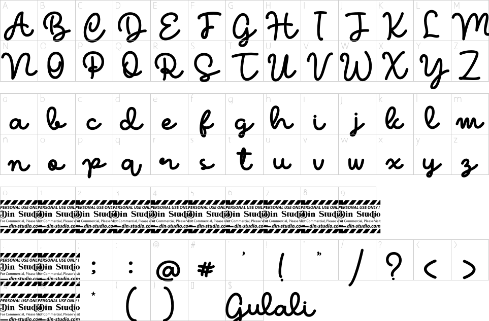 Mapa de caracteres da fonte Gulali Font - 1001 Free Fonts