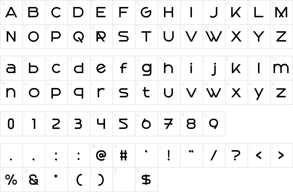 Mapa de caracteres da fonte Gunken Font - 1001 Free Fonts