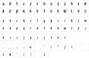 Mapa de caracteres da fonte Gutenbergs Traces Font
