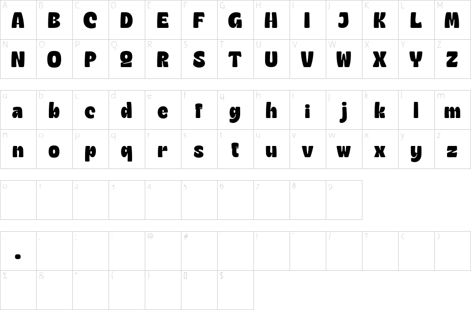 Mapa de caracteres da fonte Gyoza Font
