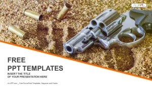 Handgun and bullets isolated on sand background PowerPoint Templates
