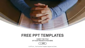 Hands of are folded in prayer over the book PowerPoint Templates