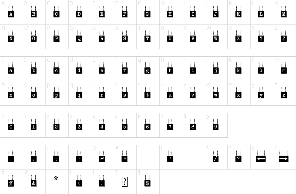 Mapa de caracteres da fonte Hang Board 123 Font