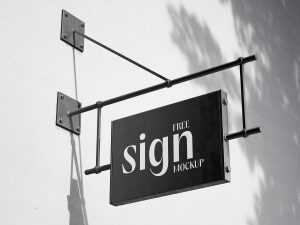 Hanging sign on blank wall mockup - Instant Download