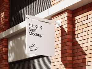 Hanging sign on brick wall mockup - Instant Download