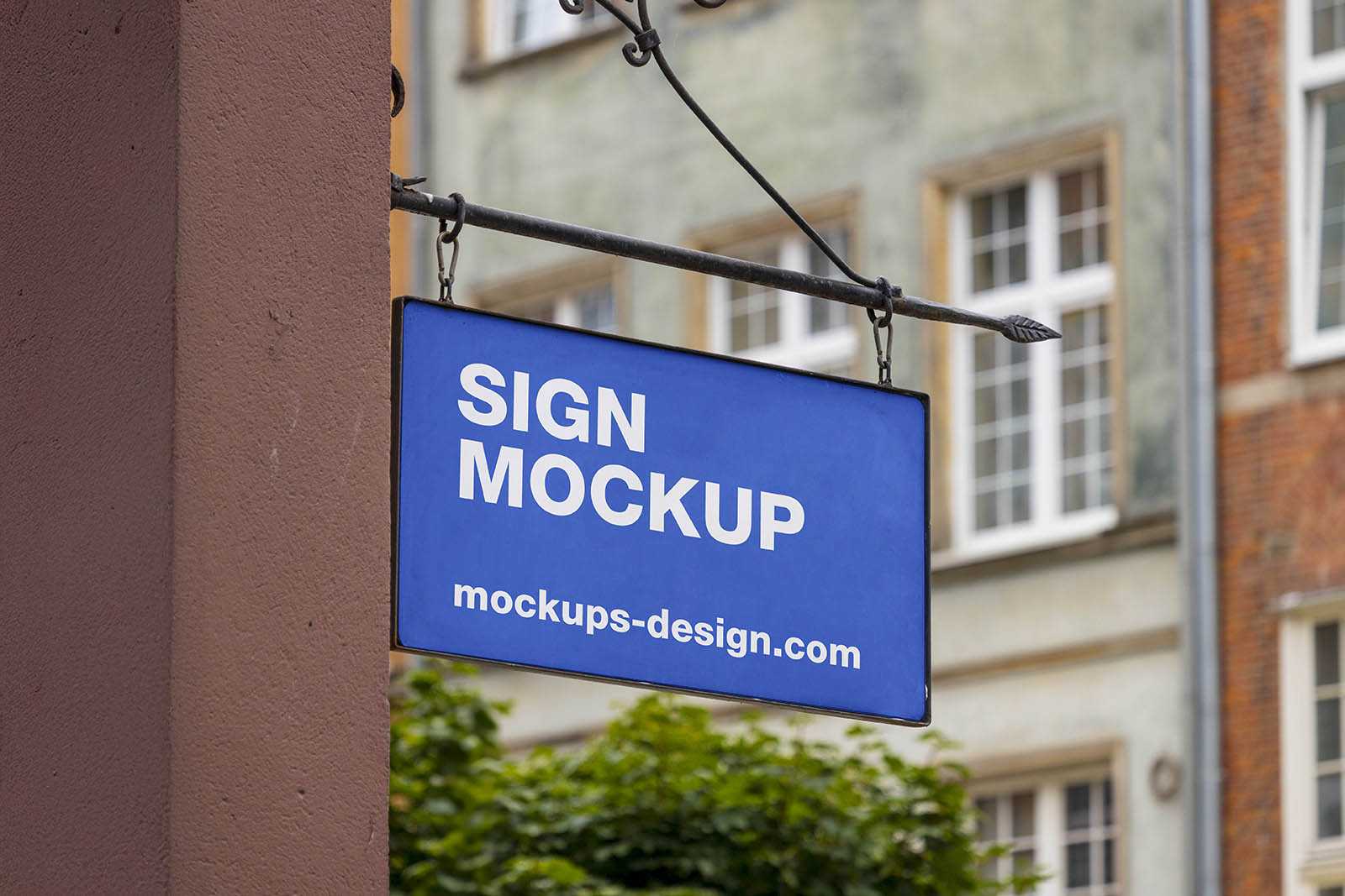 Hanging street signboard mockup