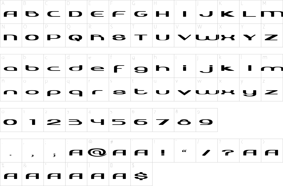 Mapa de caracteres da fonte Harabara Neo Font
