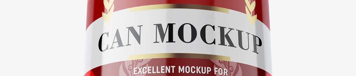 Heroic shot of glossy beer can mockup / 330 ml