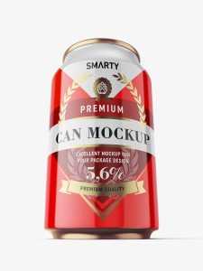 Heroic shot of glossy beer can mockup / 330 ml