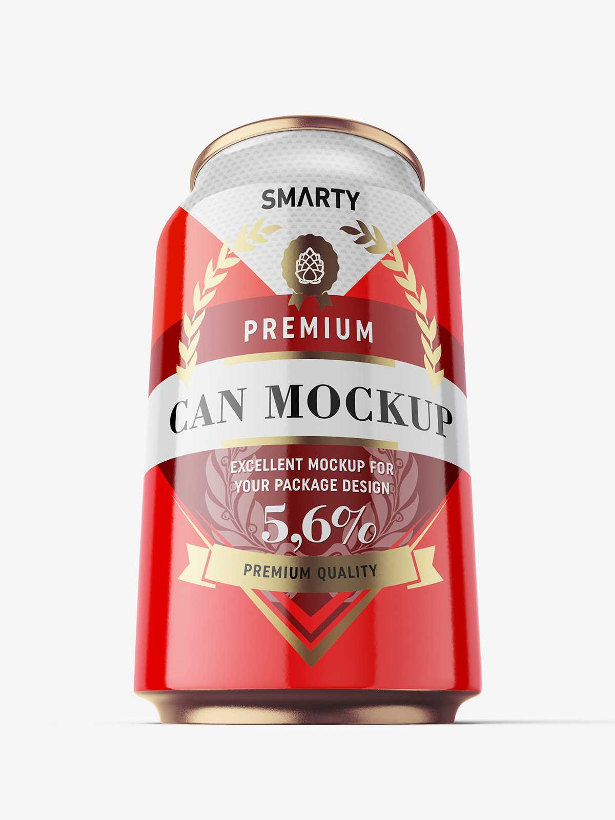 Heroic shot of glossy beer can mockup / 330 ml