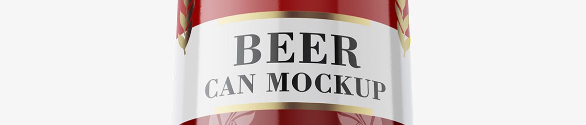Heroic shot of glossy beer can mockup / 500 ml
