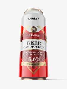 Heroic shot of glossy beer can mockup / 500 ml