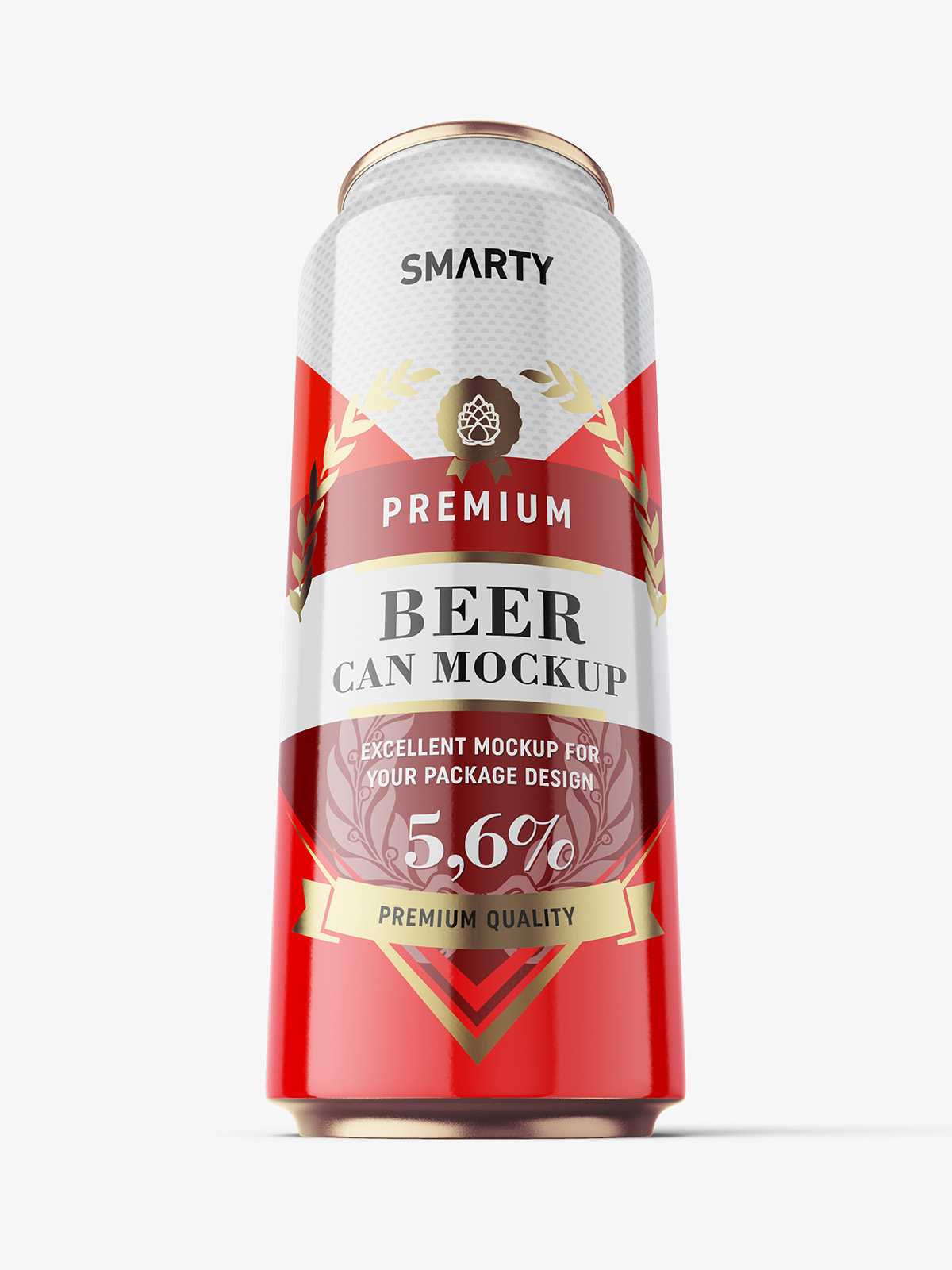 Heroic shot of glossy beer can mockup / 500 ml