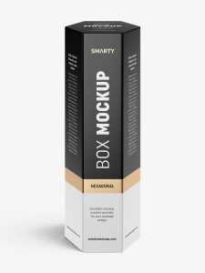 Hexagonal box mockup / white - metallic - kraft