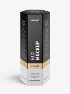 Hexagonal box mockup / white - metallic - kraft