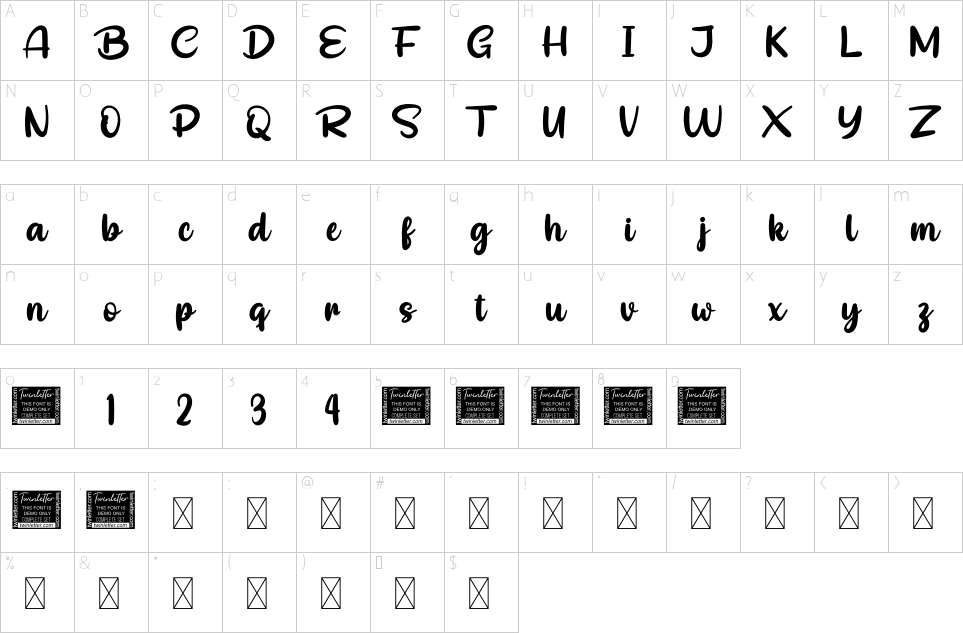 Mapa de caracteres da fonte High Beginning Font
