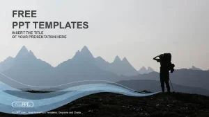 Hiker on top of the mountain PowerPoint Templates
