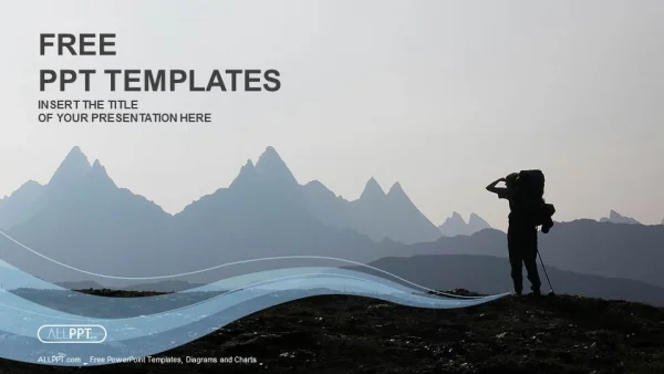 Hiker on top of the mountain PowerPoint Templates