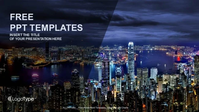 Hong Kong at night PowerPoint Templates