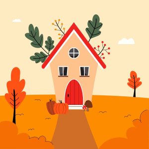 House in Autumn Illustration