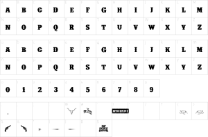 Mapa de caracteres da fonte IFC Insane Rodeo Font