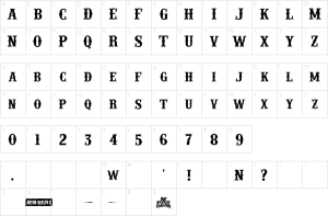 Mapa de caracteres da fonte IFC Railroad Font