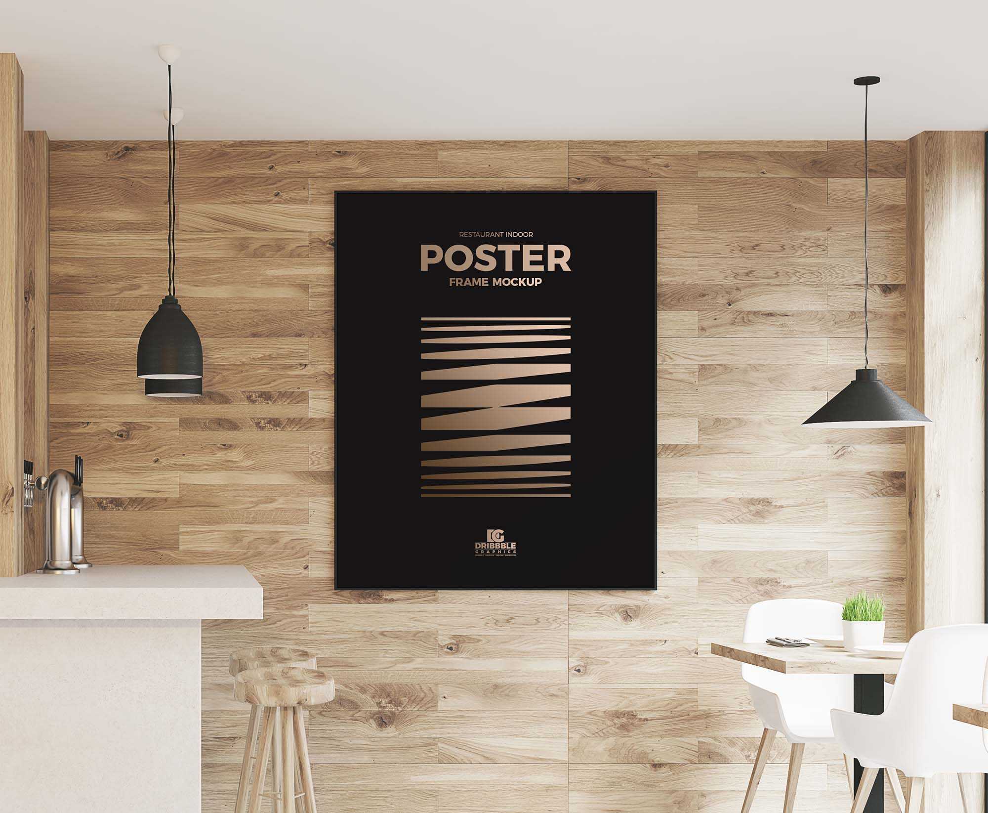 Indoor Restaurant Wall Poster Mockup (PSD)