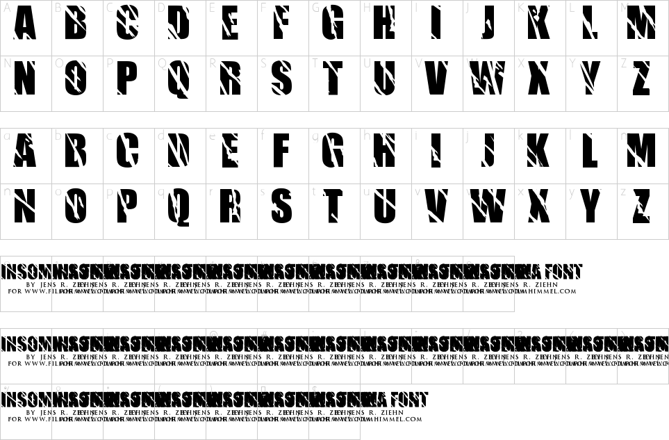 Mapa de caracteres da fonte Insomnia Font