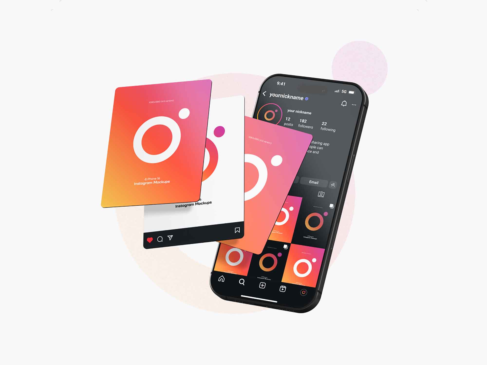 Instagram Mockup Kit Dark Mode UI