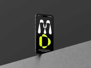 iPhone 15 on concrete background mockup