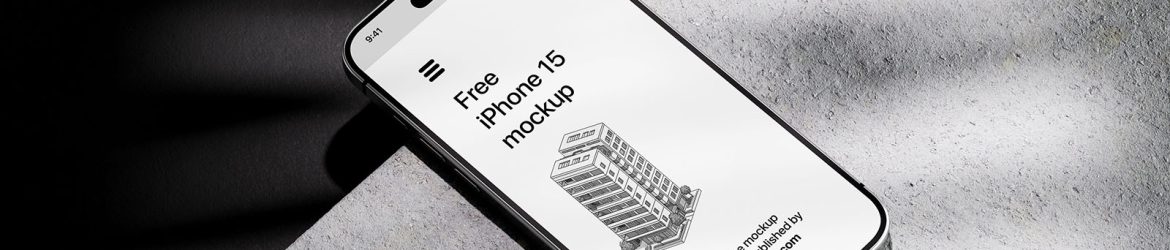iPhone 15 on dark background mockup