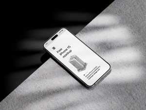 iPhone 15 on dark background mockup