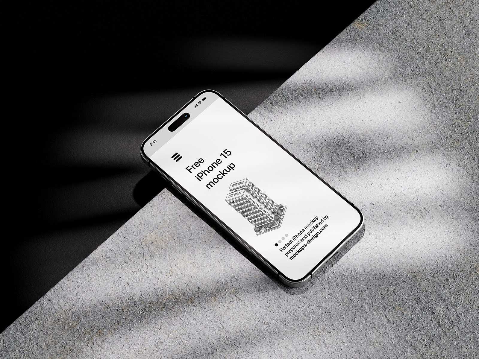 iPhone 15 on dark background mockup