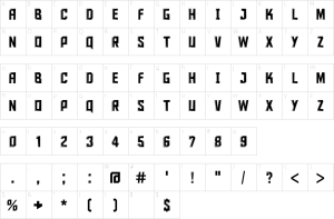 Mapa de caracteres da fonte Iron Sans Font