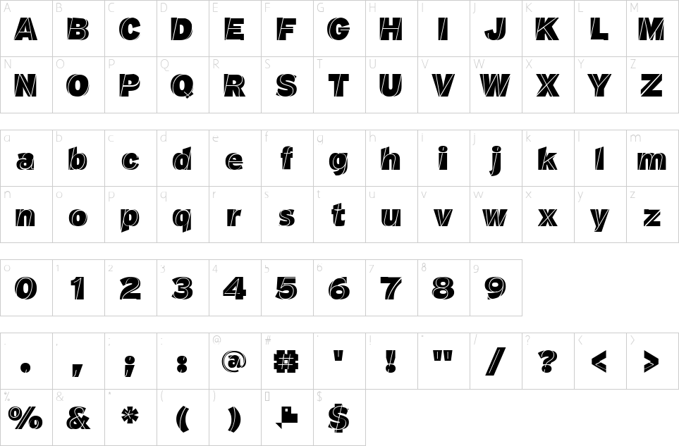 Mapa de caracteres da fonte J.M. Nexus Grotesque Font