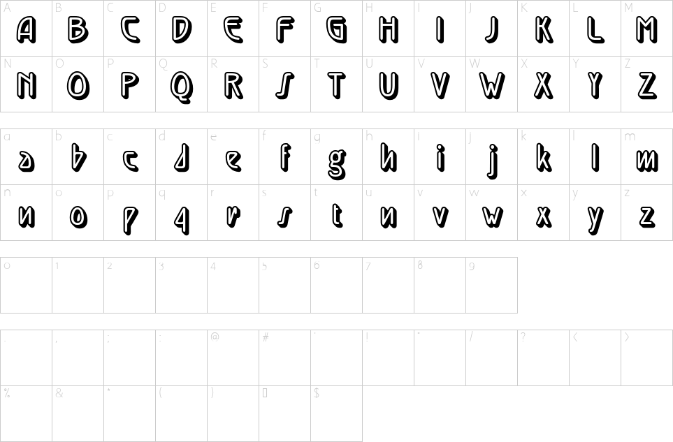 Mapa de caracteres da fonte Jacelon Rounded Font