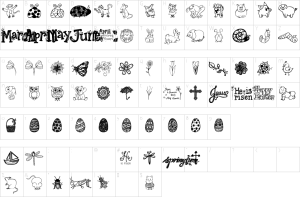 Mapa de caracteres da fonte Janda Spring Doodles Font