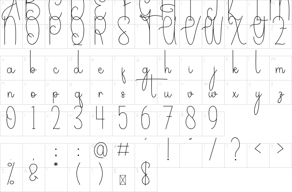 Mapa de caracteres da fonte January Font
