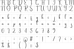 Mapa de caracteres da fonte January Font