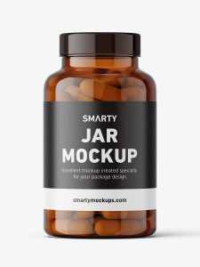 Jar with capsules mockup / amber