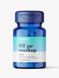 Jar with capsules mockup / blue