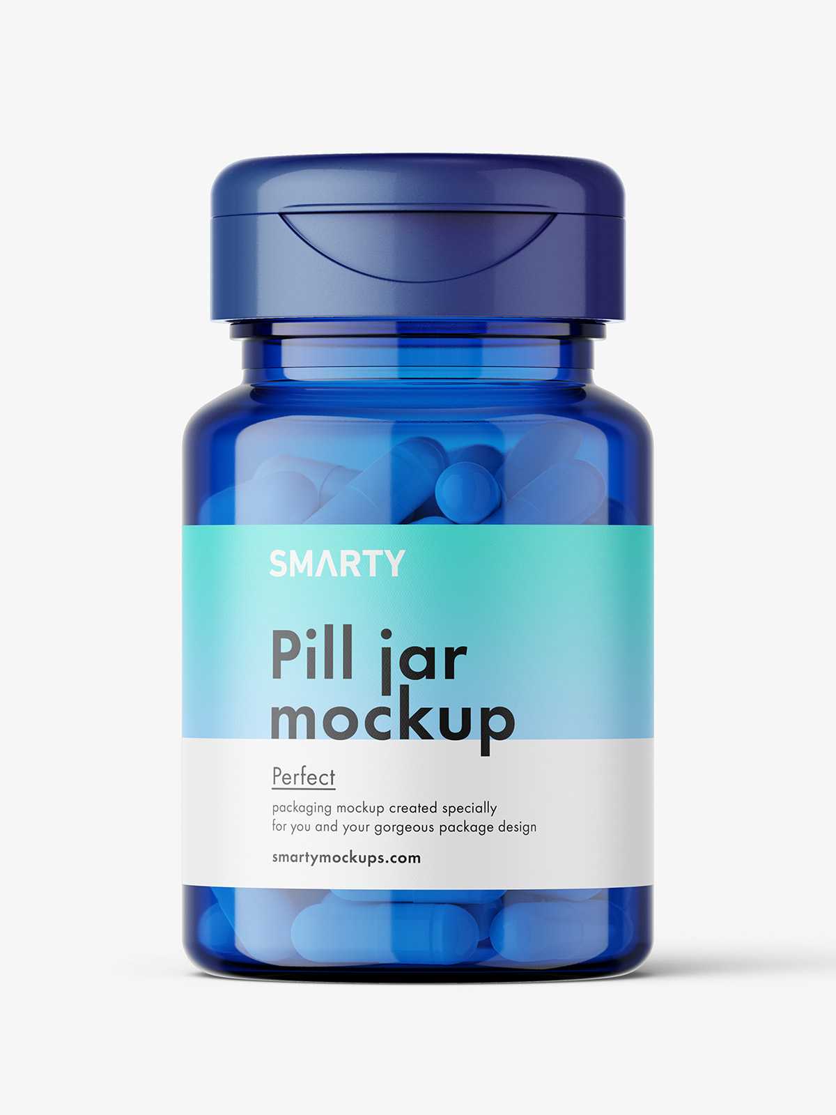 Jar with capsules mockup / blue