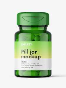 Jar with capsules mockup / green