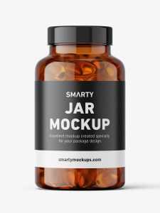 Jar with fish oil capsules mockup / amber