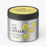 Jar with tampered lid mockup / metallic / top view
