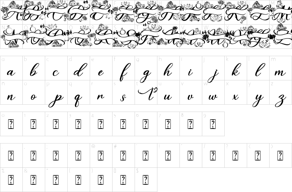 Mapa de caracteres da fonte Jasmine Font