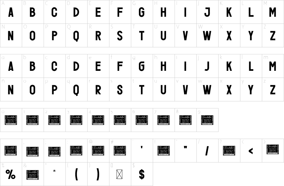 Mapa de caracteres da fonte Jefith Font