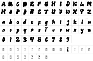 Mapa de caracteres da fonte Jelly Choco Font