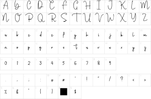Mapa de caracteres da fonte Jerome Romusha Font