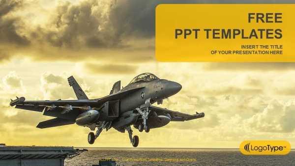 Jet Fighter Taking Off From aircraft carrier PowerPoint Templates